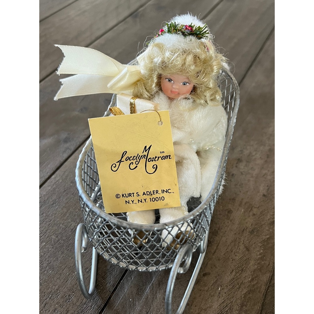 Vintage Jocelyn Mostrom Kurt Adler Christmas Doll Ornament in Silver Sleigh